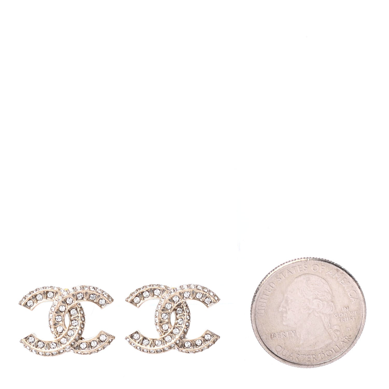 Chanel Crystal Timeless CC Earrings Light Gold 2 of 4