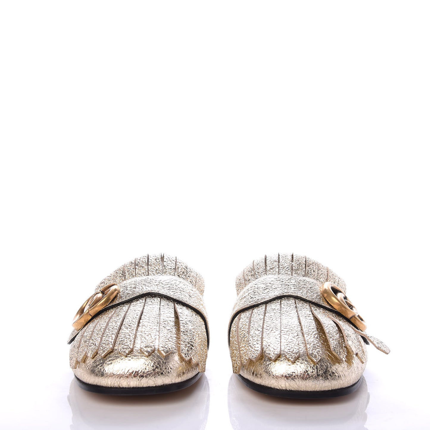 Galassia Womens GG Marmont Fringe Slippers 37.5 Platino