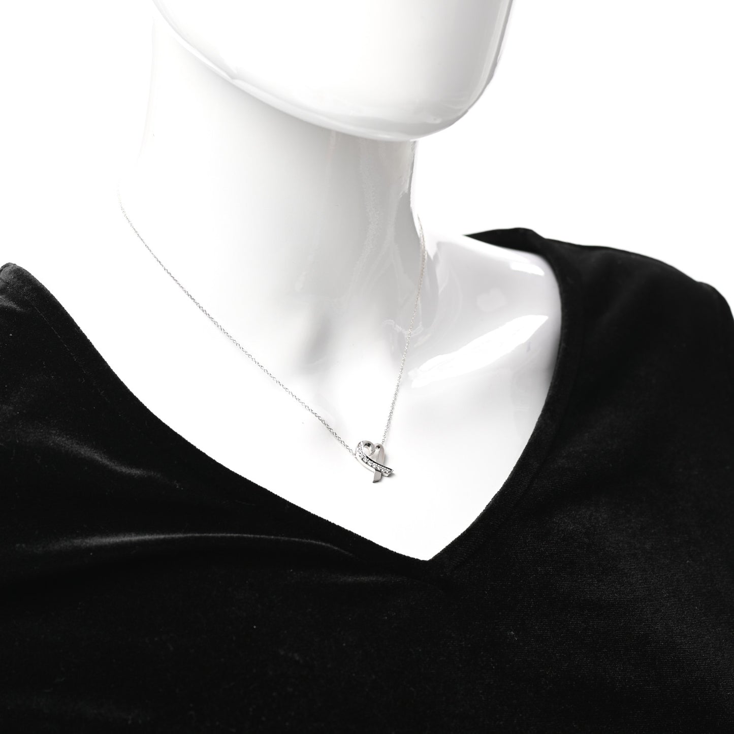 18K White Gold Diamond Small Paloma Picasso Loving Heart Necklace