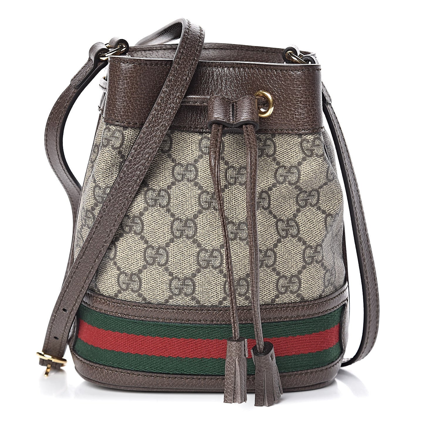 GG Supreme Monogram Web Mini Ophidia Bucket Bag Brown