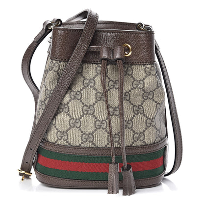 Gucci GG Supreme Monogram Web Mini Ophidia Bucket Bag Brown 1 of 10