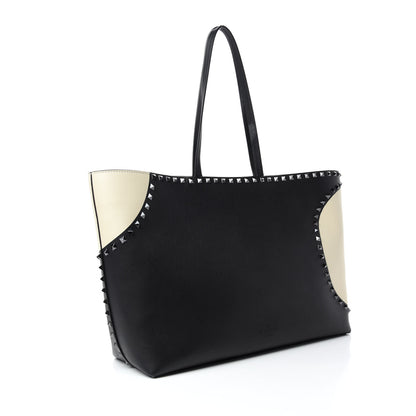 Valentino Garavani Calfskin Polka Dot Rockstud Shoulder Tote Black Light Ivory 3 of 10