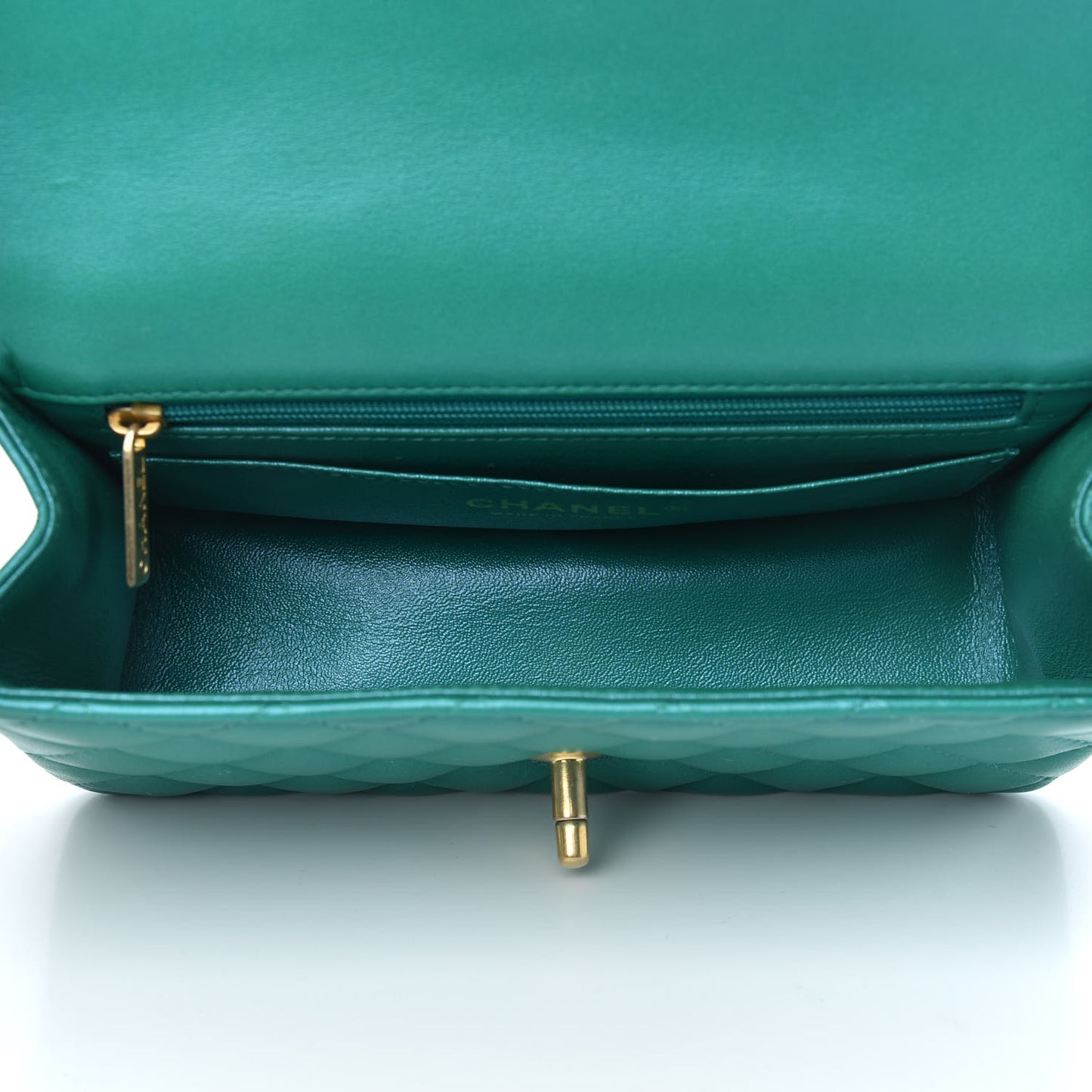 Iridescent Lambskin Quilted Mini Top Handle Rectangular Flap Green