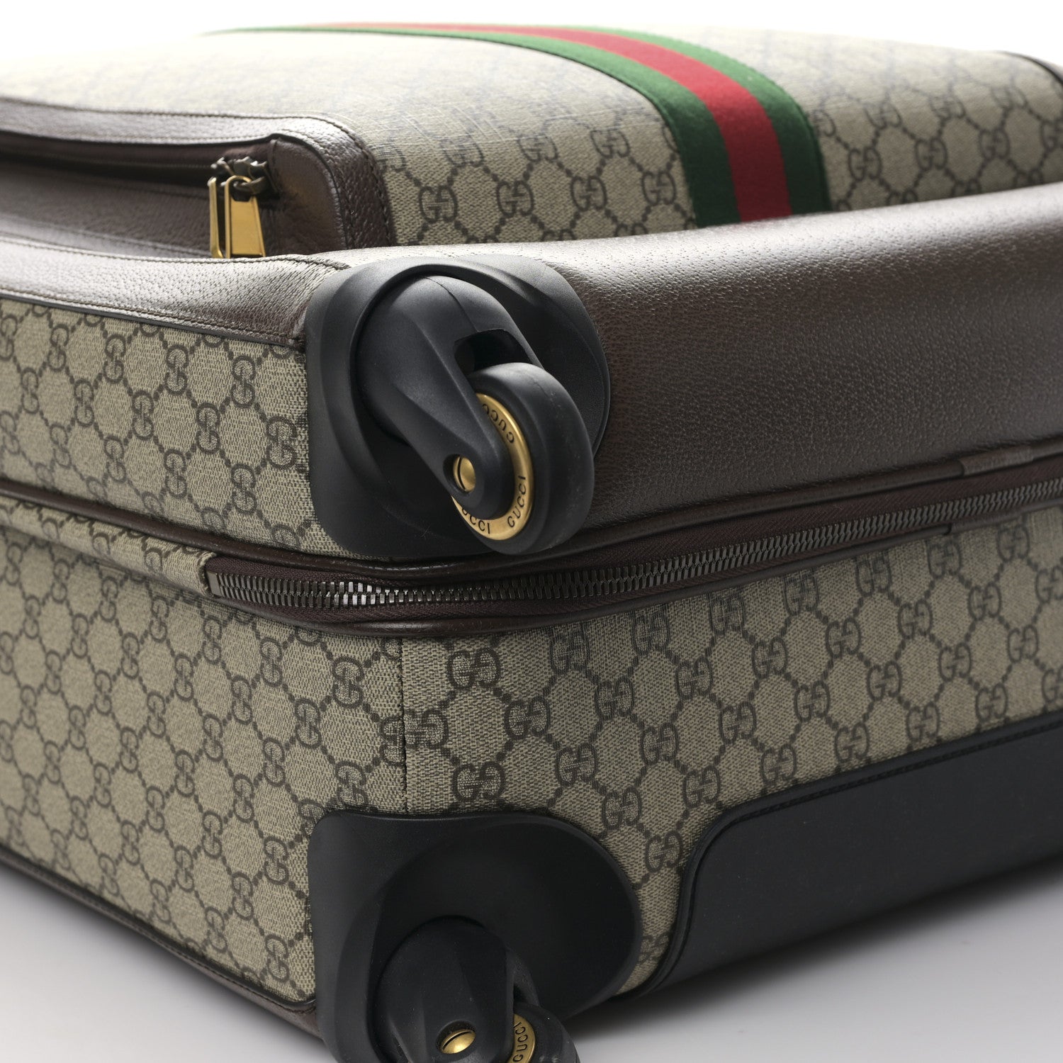 Gucci GG Supreme Monogram Textured Dollar Calfskin Web Large Savoy Trolley Suitcase Beige Ebony 7 of 10