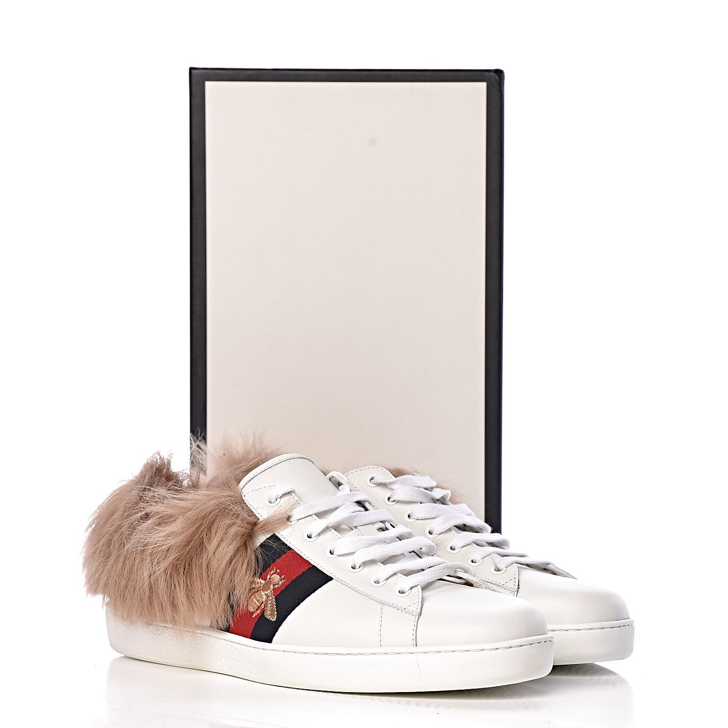 Gucci Calfskin Wool Web Bee Embroidered Mens Ace Sneakers 11.5 White 10 of 10