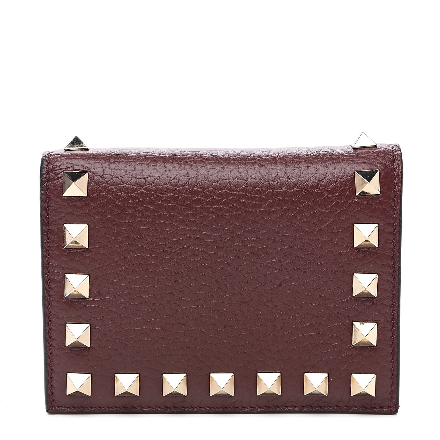 Pebbled Calfskin Rockstud French Flap Wallet Rubin