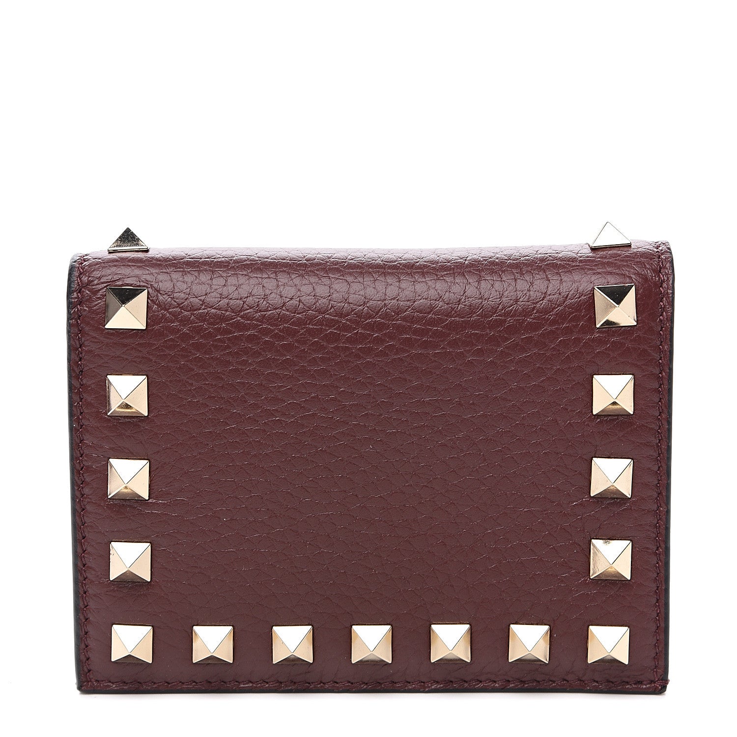 Valentino Garavani Pebbled Calfskin Rockstud French Flap Wallet Rubin 1 of 6