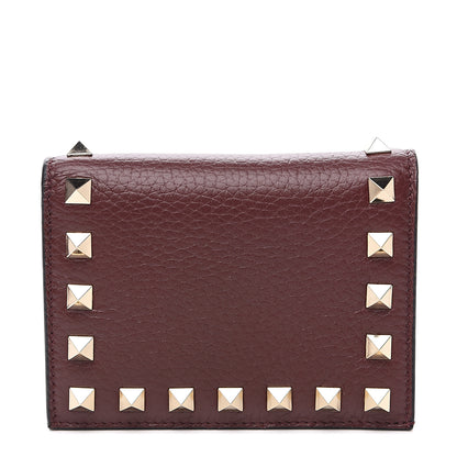 Valentino Garavani Pebbled Calfskin Rockstud French Flap Wallet Rubin 1 of 6