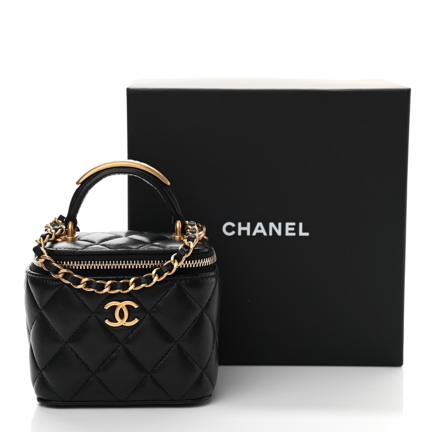 Chanel Lambskin Quilted Metal Mini Top Handle Vanity Case With Chain Black 11 of 11