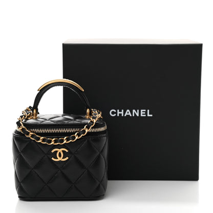 Chanel Lambskin Quilted Metal Mini Top Handle Vanity Case With Chain Black 11 of 11