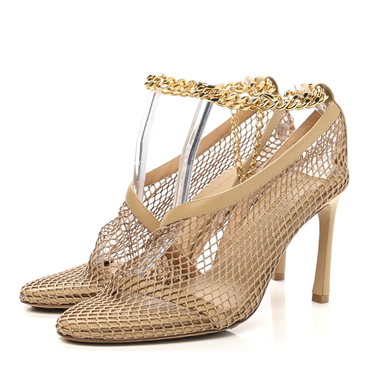 Bottega Veneta Mesh Nappa Chunky Chain Sandals 37.5 Beige Pony 3 of 7