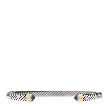 David Yurman Sterling Silver 14K Yellow Gold Blue Topaz 5mm Cable Classics Petite Color Bracelet 1 of 3