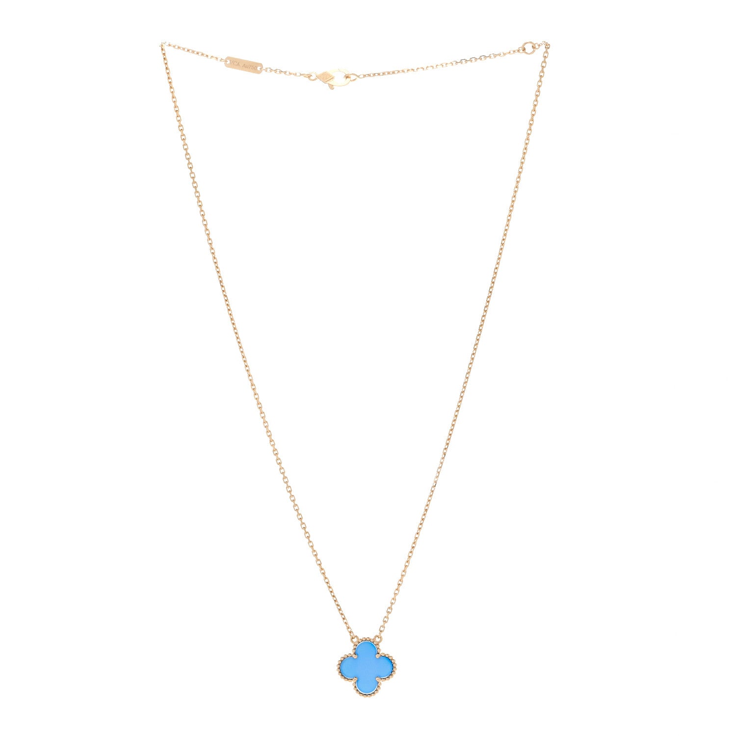 Van Cleef & Arpels 18K Yellow Gold Blue Agate Vintage Alhambra Pendant Necklace 3 of 6