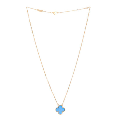 Van Cleef & Arpels 18K Yellow Gold Blue Agate Vintage Alhambra Pendant Necklace 3 of 6