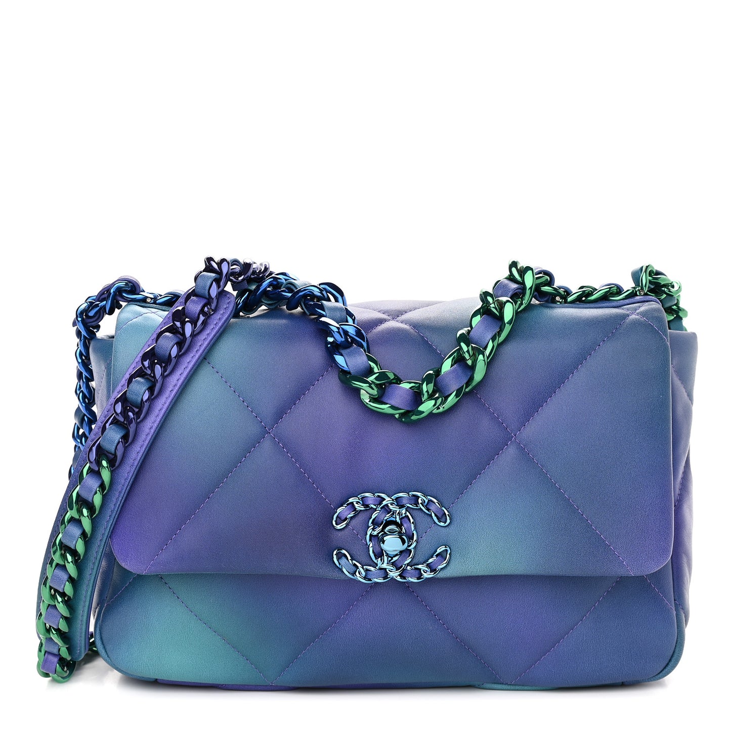 Tie Dye Calfskin Quilted Medium Chanel 19 Flap Blue Purple