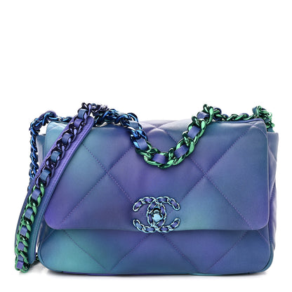 Chanel Tie Dye Calfskin Quilted Medium Chanel 19 Flap Blue Purple 1 of 10