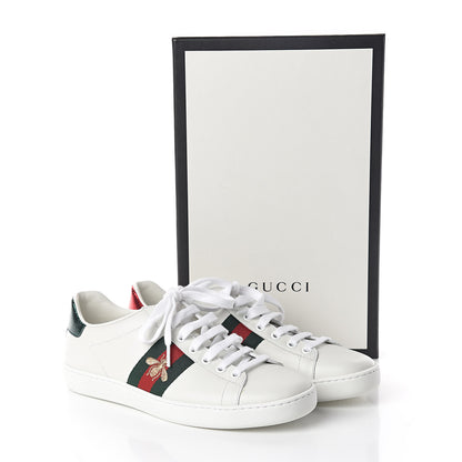 Gucci Calfskin Ayers Bee Embroidered Womens Ace Sneakers 37 White Green 8 of 8