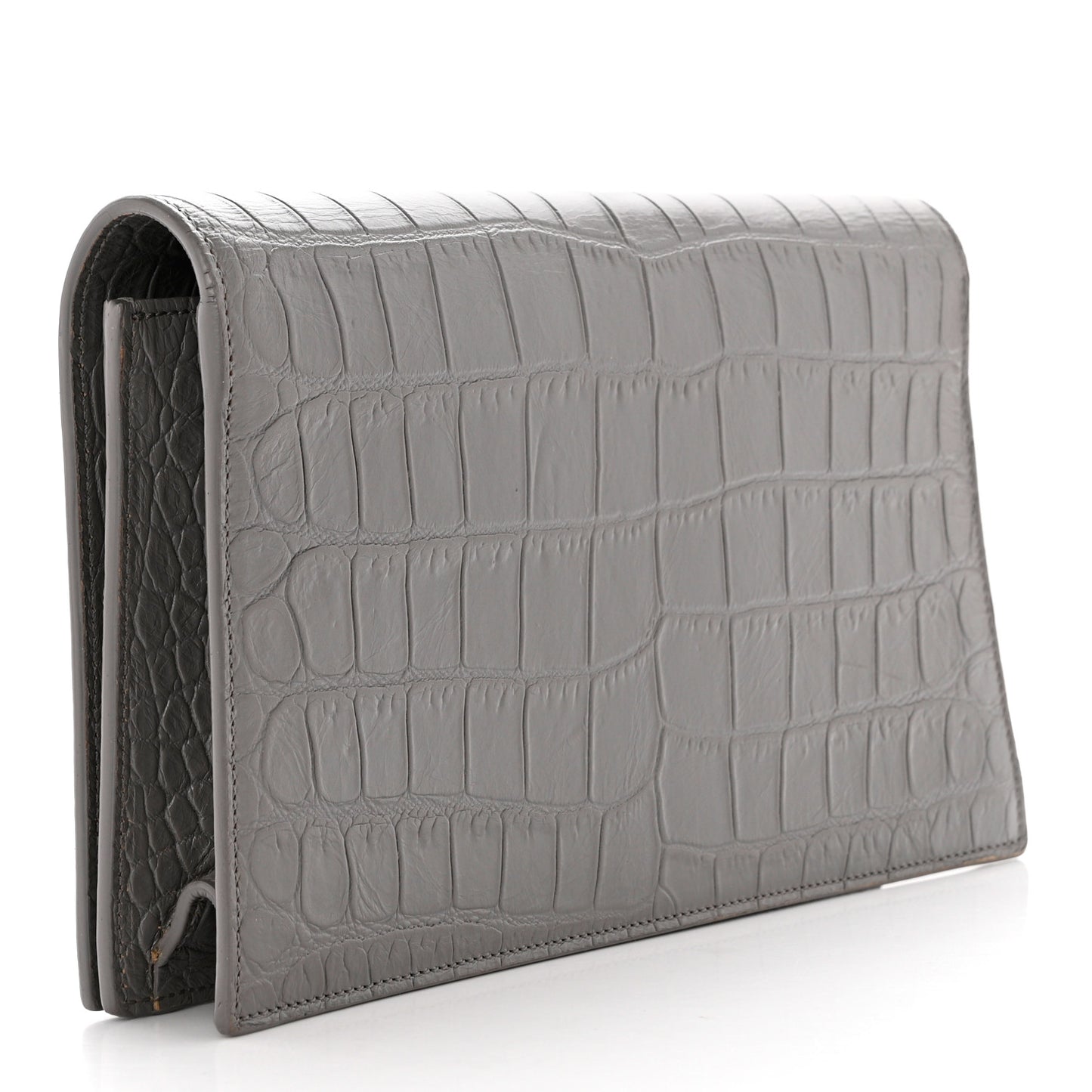 Croc Embossed Calfskin Classic Kate Monogram Clutch Fog