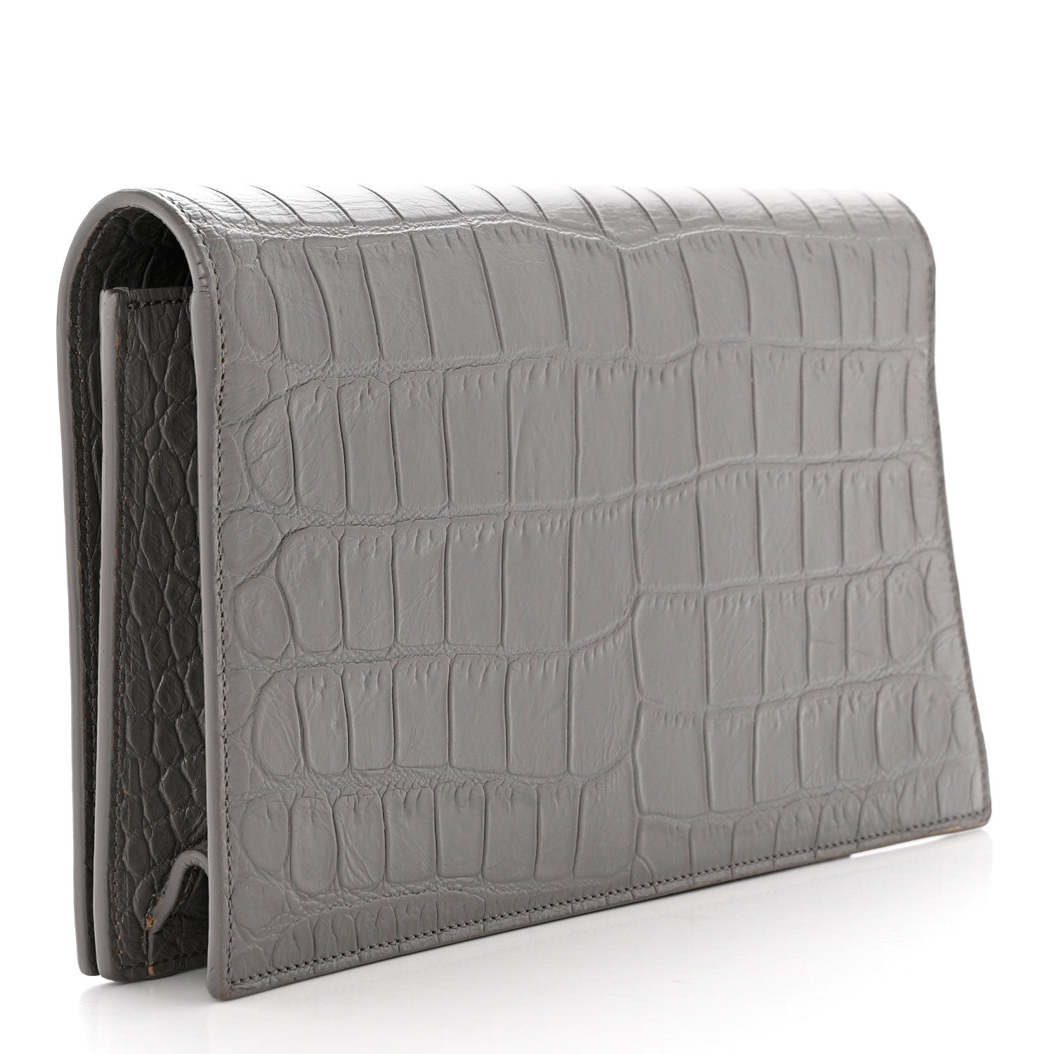 Saint Laurent Croc Embossed Calfskin Classic Kate Monogram Clutch Fog 3 of 7