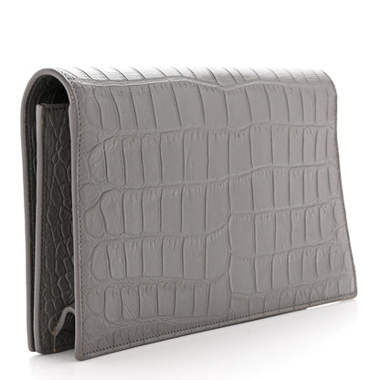 Saint Laurent Croc Embossed Calfskin Classic Kate Monogram Clutch Fog 3 of 7