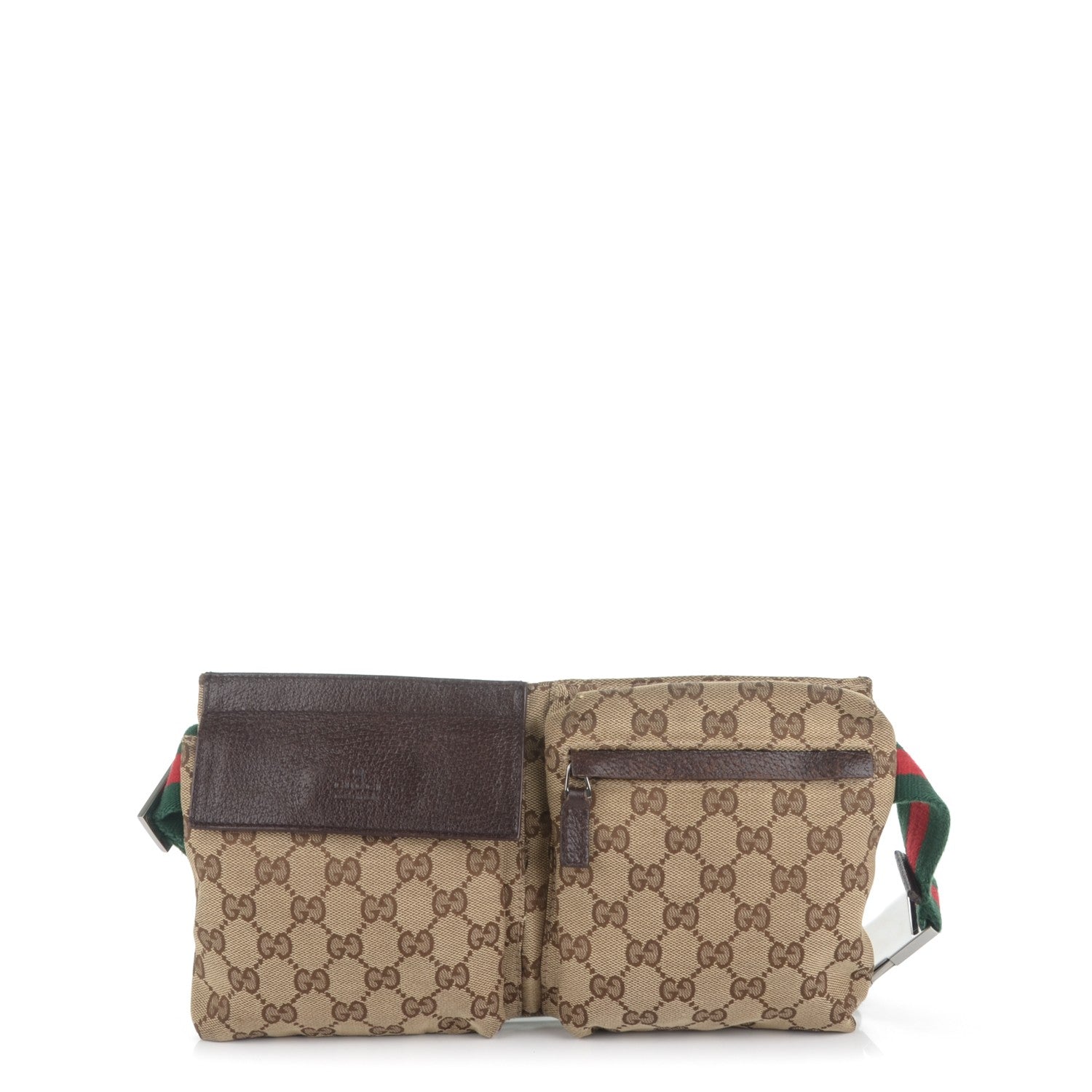 Gucci GG Monogram Double Pocket Belt Bag Dark Brown 1 of 8