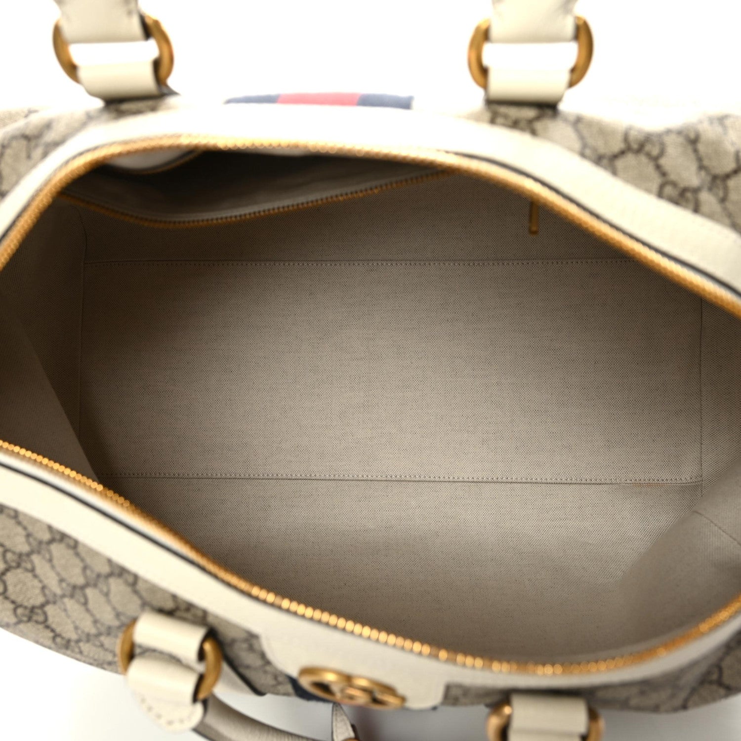 Gucci GG Supreme Monogram Textured Dollar Calfskin Web Medium Ophidia Duffle Bag Beige Ebony Mystic White 5 of 13
