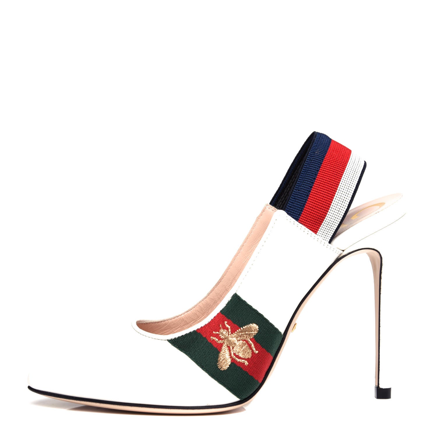 Gucci Malaga Kid Web Sylvie High Heel Slingback Pumps 36 White 1 of 11
