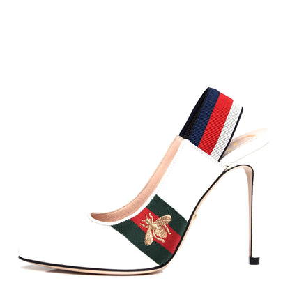 Gucci Malaga Kid Web Sylvie High Heel Slingback Pumps 36 White 1 of 11