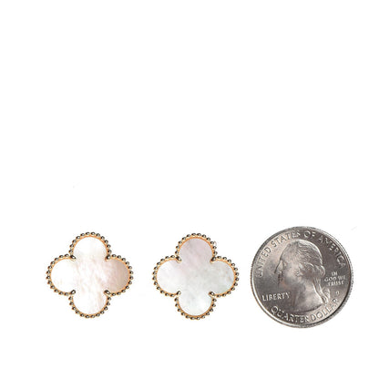 Van Cleef & Arpels 18K Yellow Gold Mother of Pearl Vintage Alhambra Earrings 2 of 4