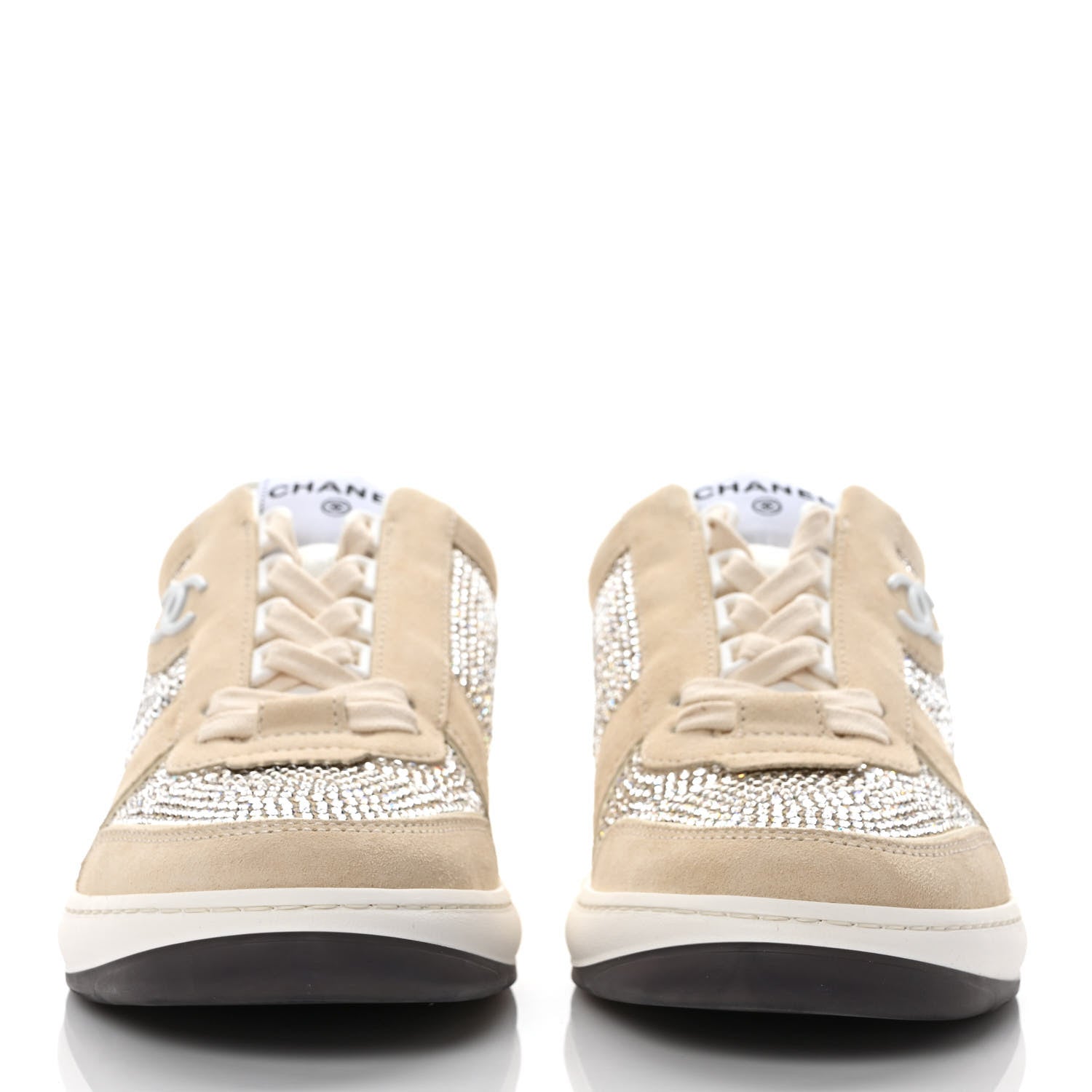 Chanel Calfskin Suede Crystal Womens CC Sneakers 38.5 White 2 of 10