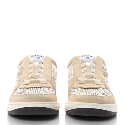 Chanel Calfskin Suede Crystal Womens CC Sneakers 38.5 White 2 of 10