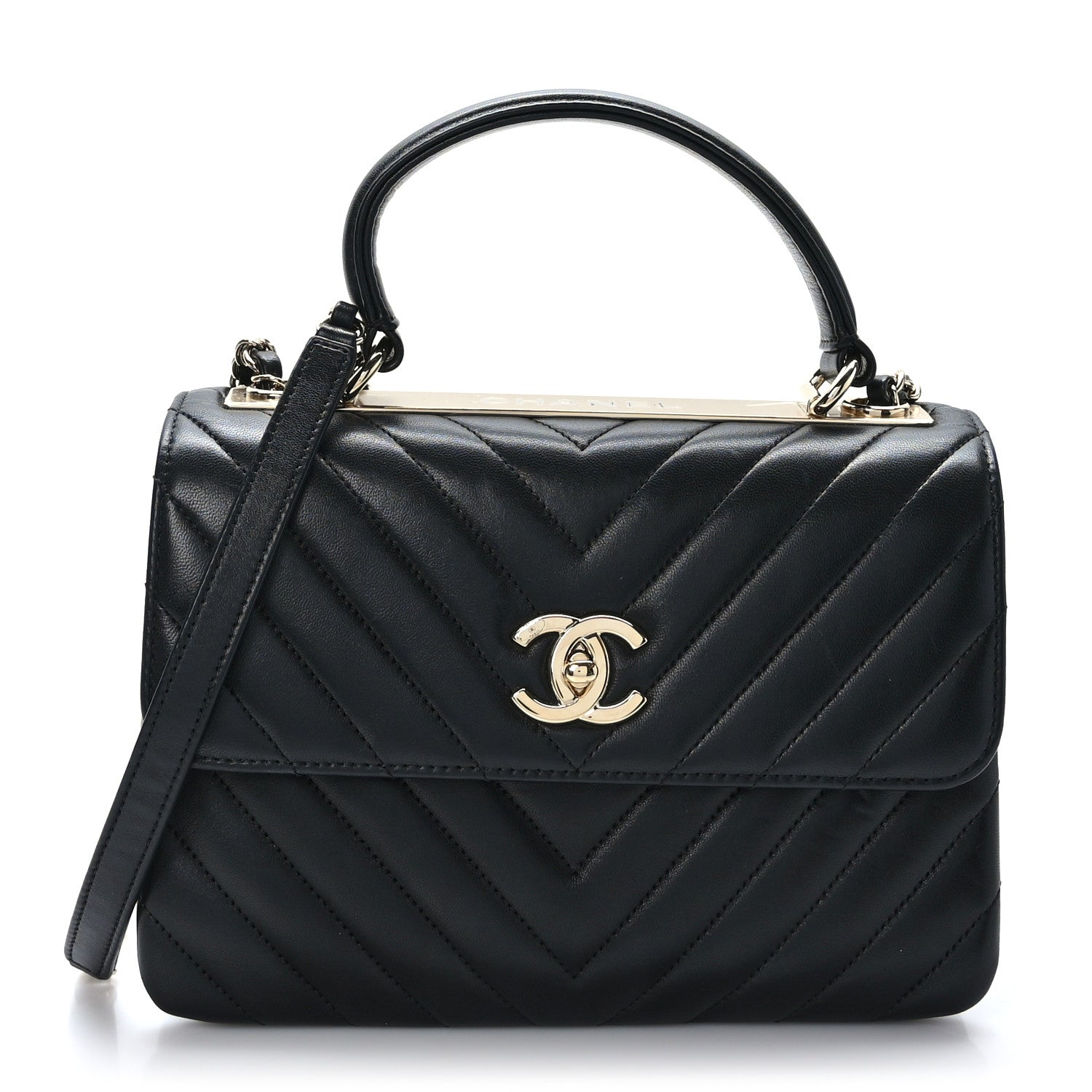 Chanel Lambskin Chevron Quilted Small Trendy CC Dual Handle Flap Bag Black 1 of 9