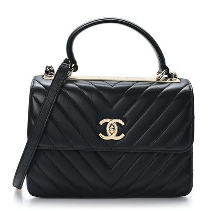 Chanel Lambskin Chevron Quilted Small Trendy CC Dual Handle Flap Bag Black 1 of 9
