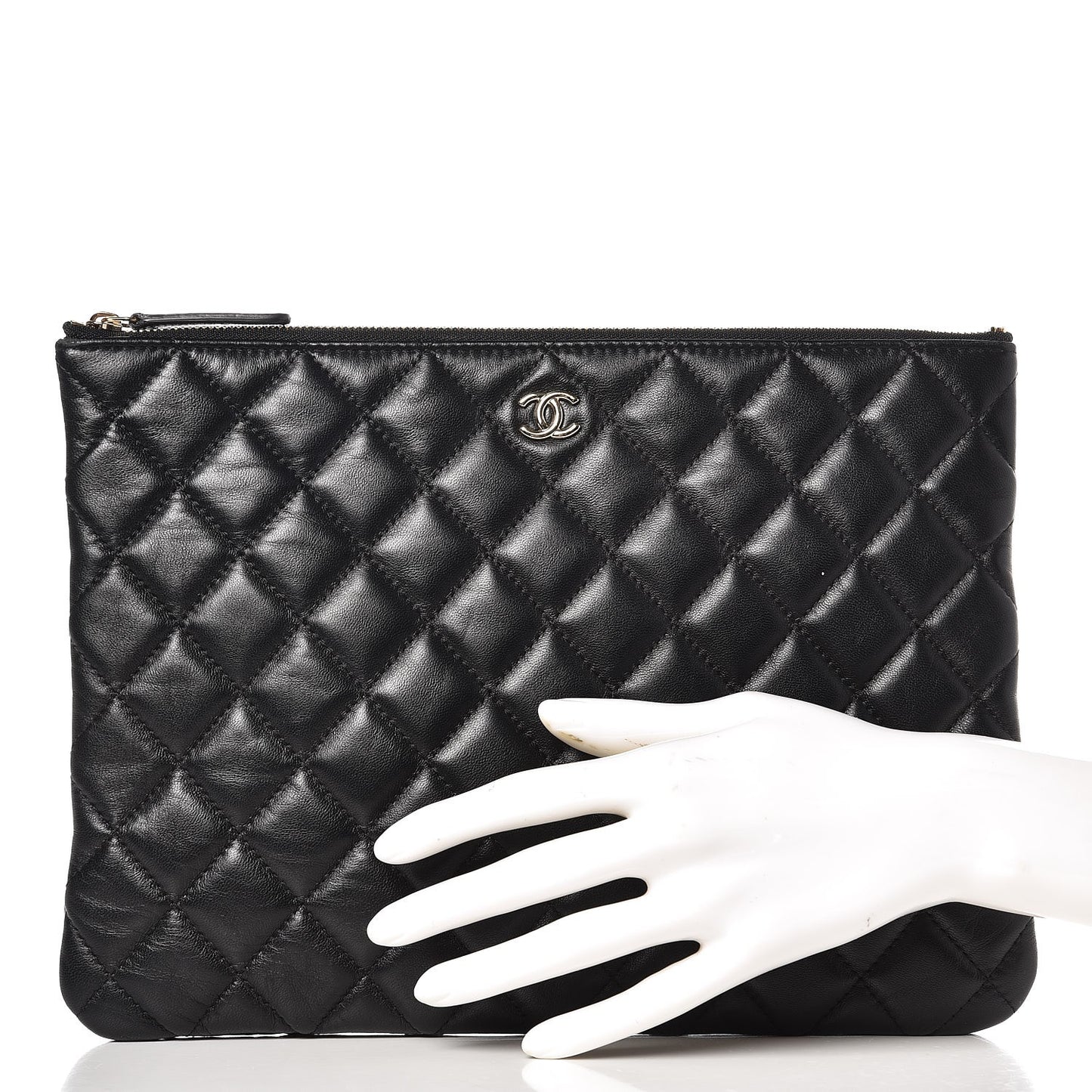 Lambskin Quilted Medium Cosmetic Case Black