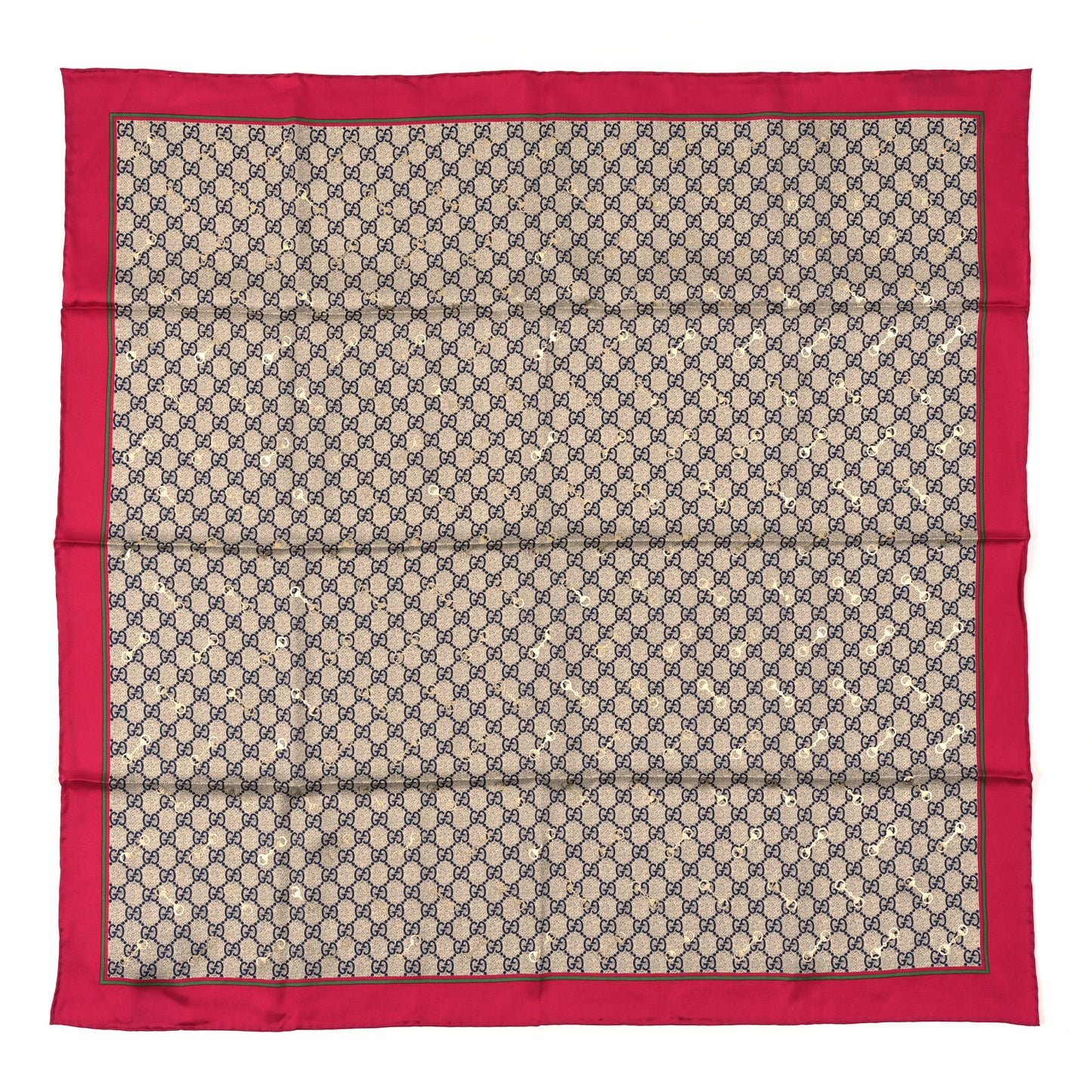 Silk Twill GG Monogram GG Gold Horsebit Square Scarf Beige Red