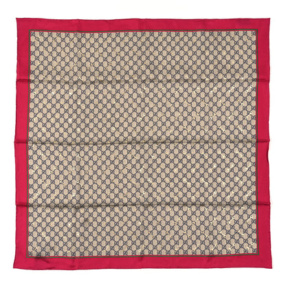 Gucci Silk Twill GG Monogram GG Gold Horsebit Square Scarf Beige Red 1 of 3