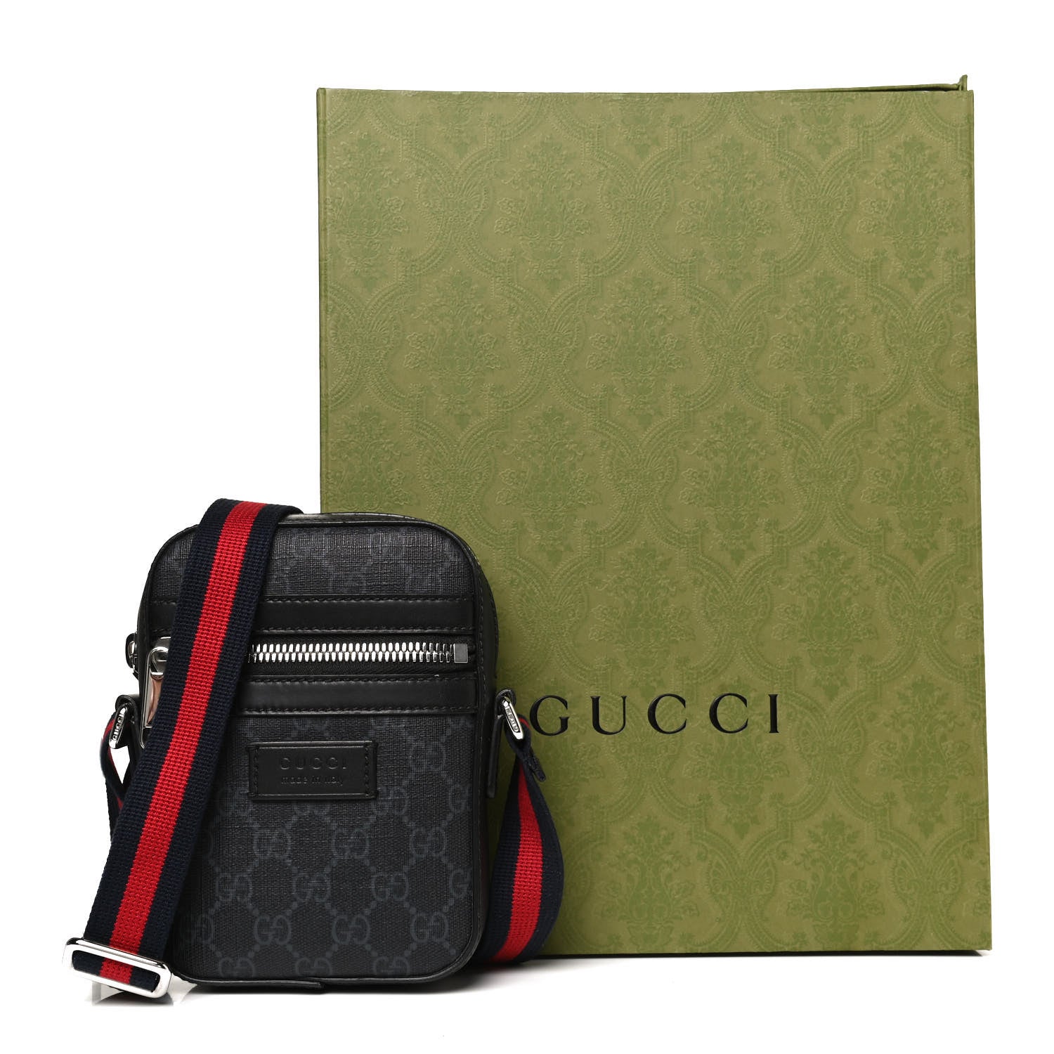 Gucci GG Supreme Monogram Appia Calfskin Web Small Camera Messenger Bag Black Grey 10 of 10