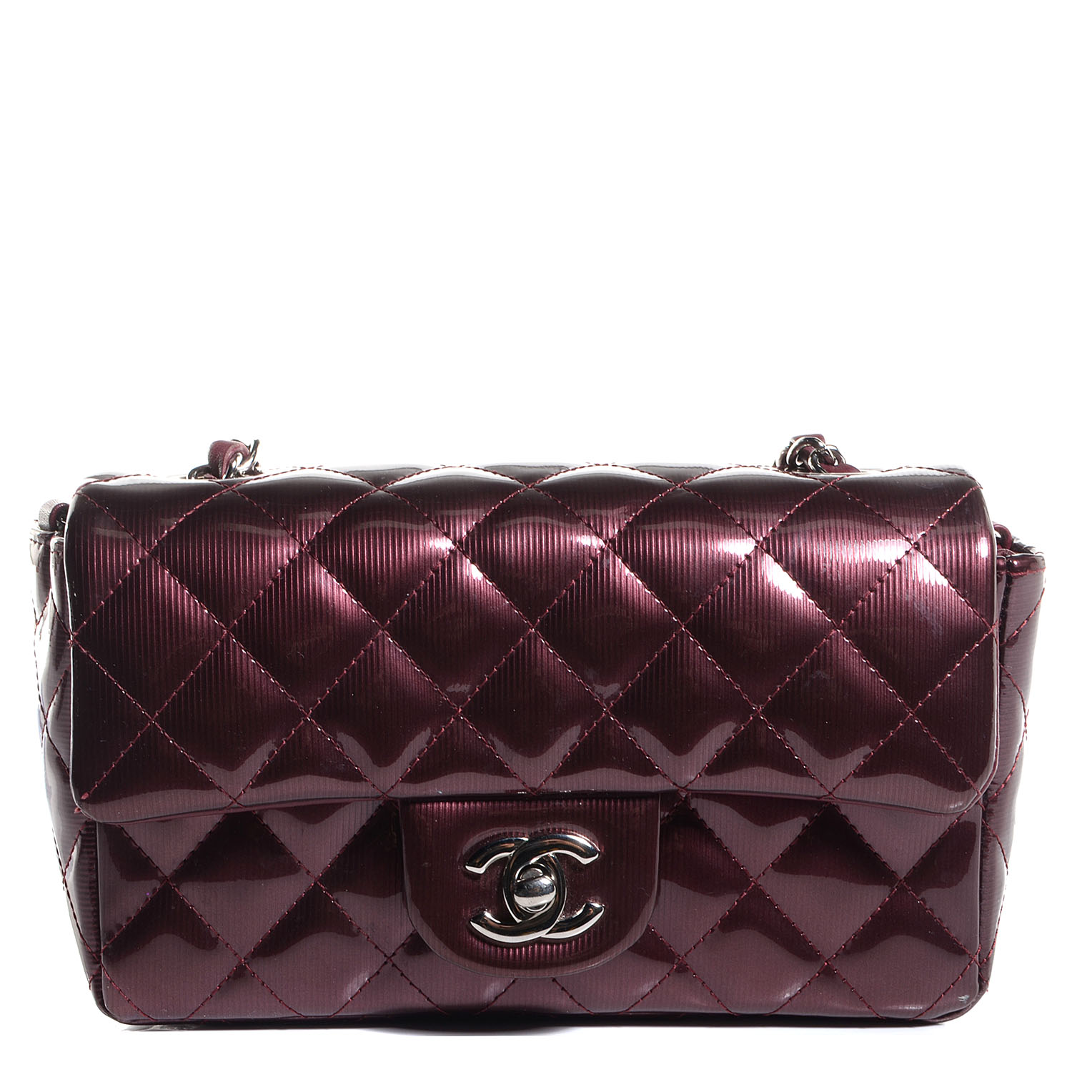 Chanel Striated Patent Quilted Mini Rectangular Flap Burgundy 1 of 10