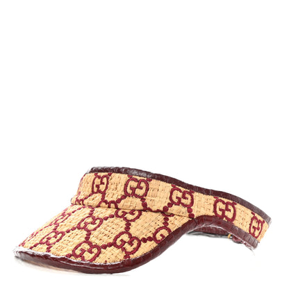 Gucci Raffia Elaphe GG Monogram Embroidered Afraa Visor L Ivory Bordeaux 1 of 8