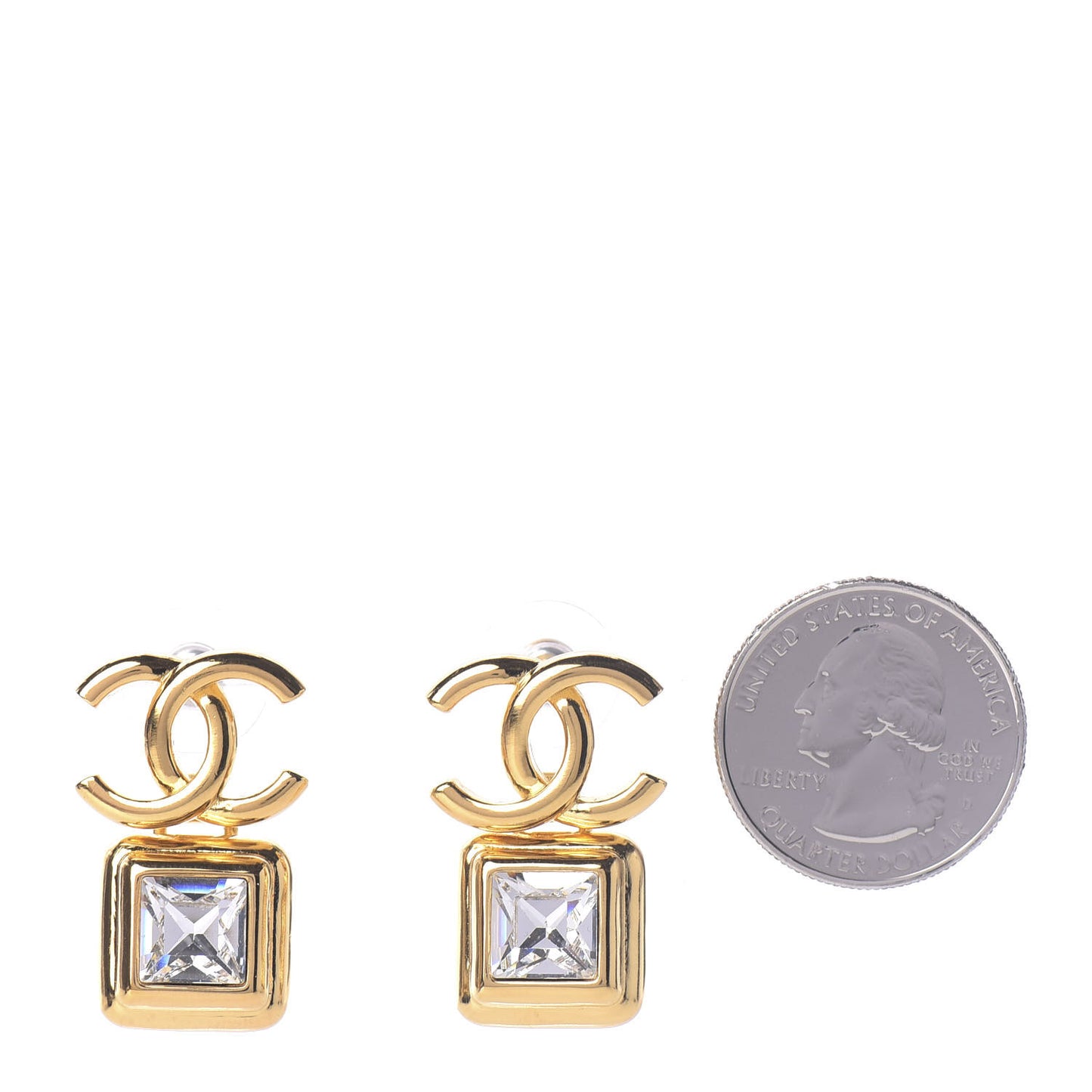 Crystal CC Square Earrings Gold