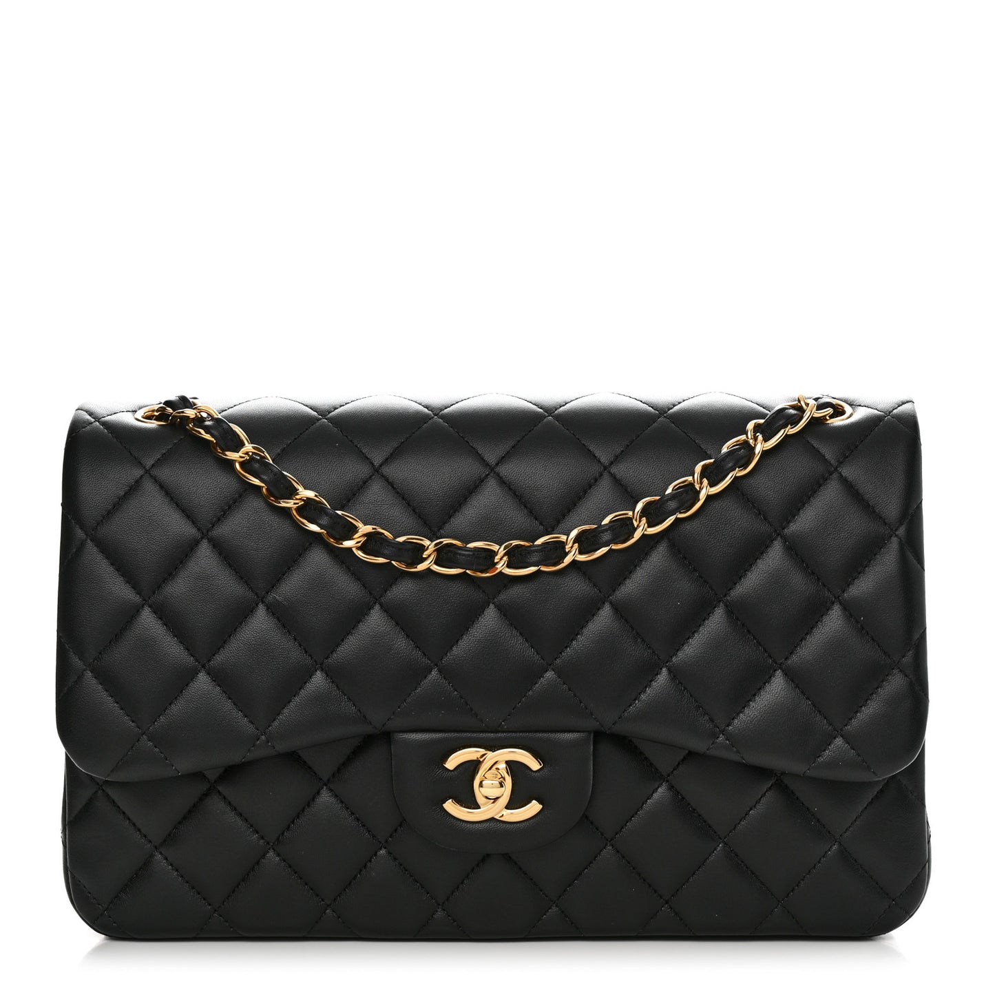 Lambskin Quilted Jumbo Double Flap Black