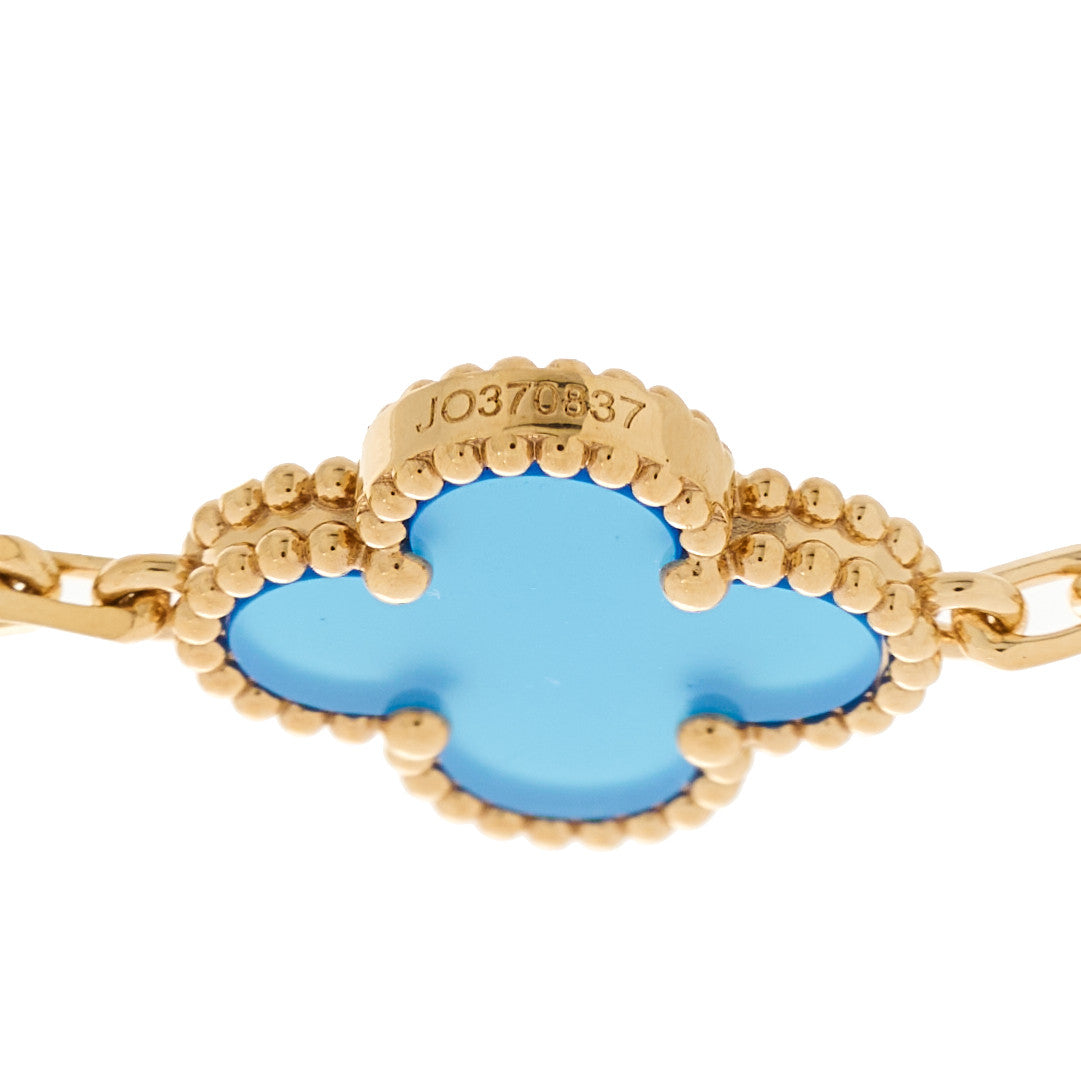 Van Cleef & Arpels 18K Yellow Gold Blue Agate 5 Motifs Vintage Alhambra Bracelet 4 of 5