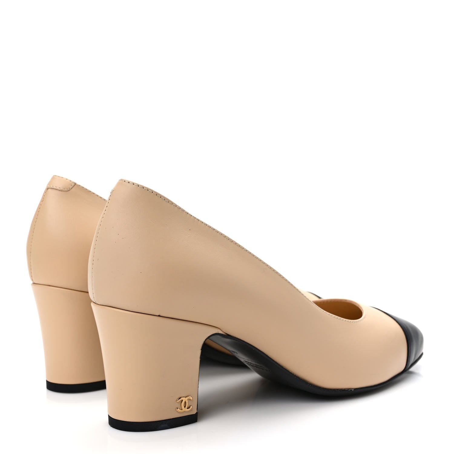 Chanel Lambskin Cap Toe CC Pumps 40 Beige Black 4 of 8