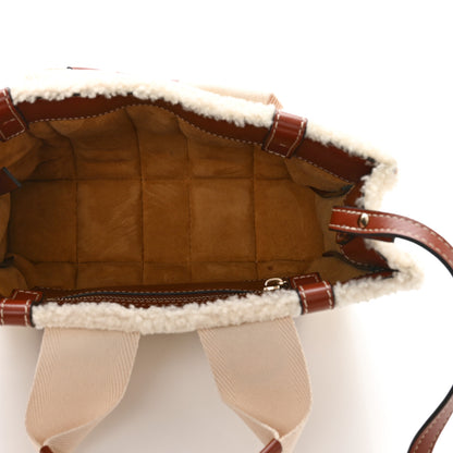 Chloe Shearling Calfskin Small Woody Ribbon Tote With Strap Mild Beige 5 of 13