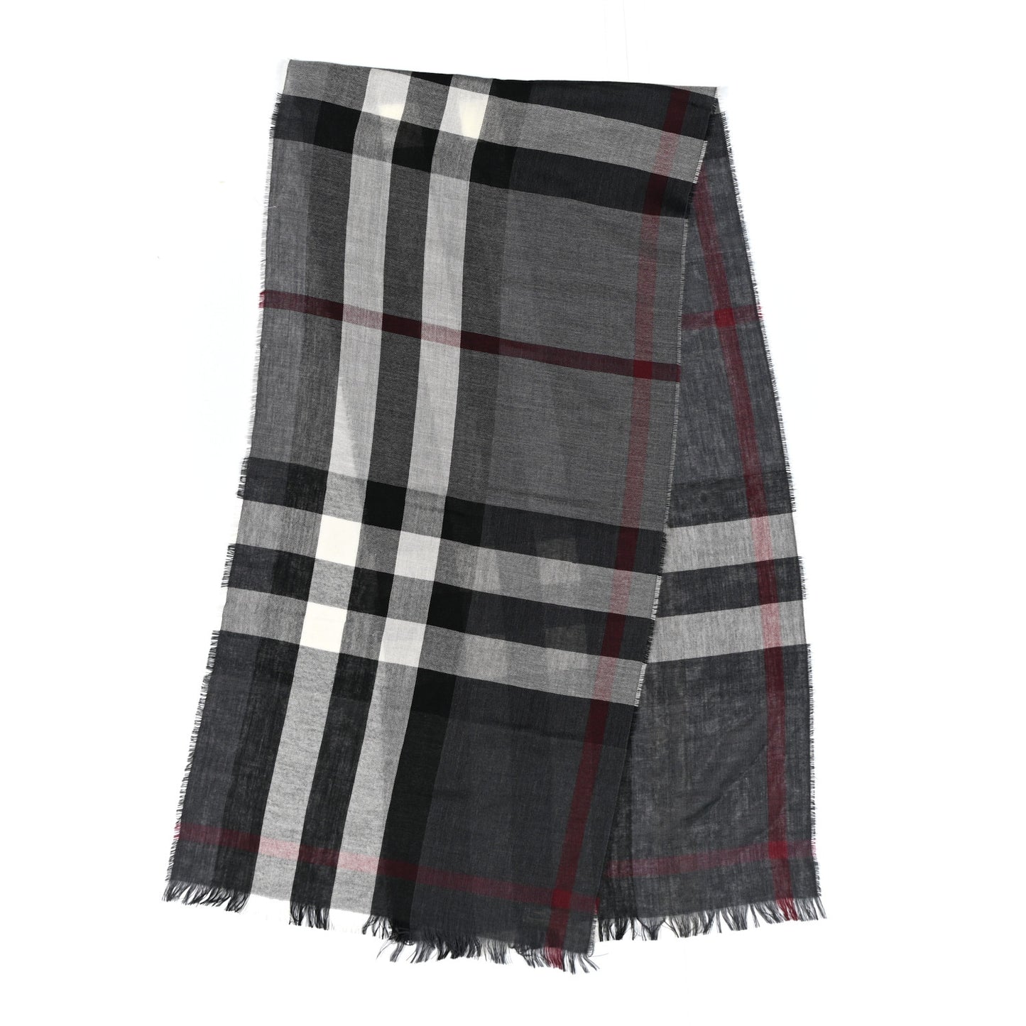 Wool Cashmere Tonal Lightweight Check Scarf Charcoal