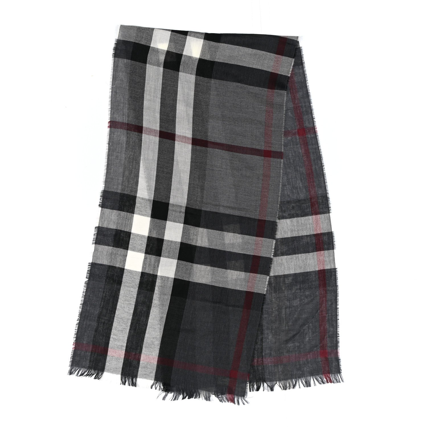 Burberry Wool Cashmere Tonal Lightweight Check Scarf Charcoal 2 of 4