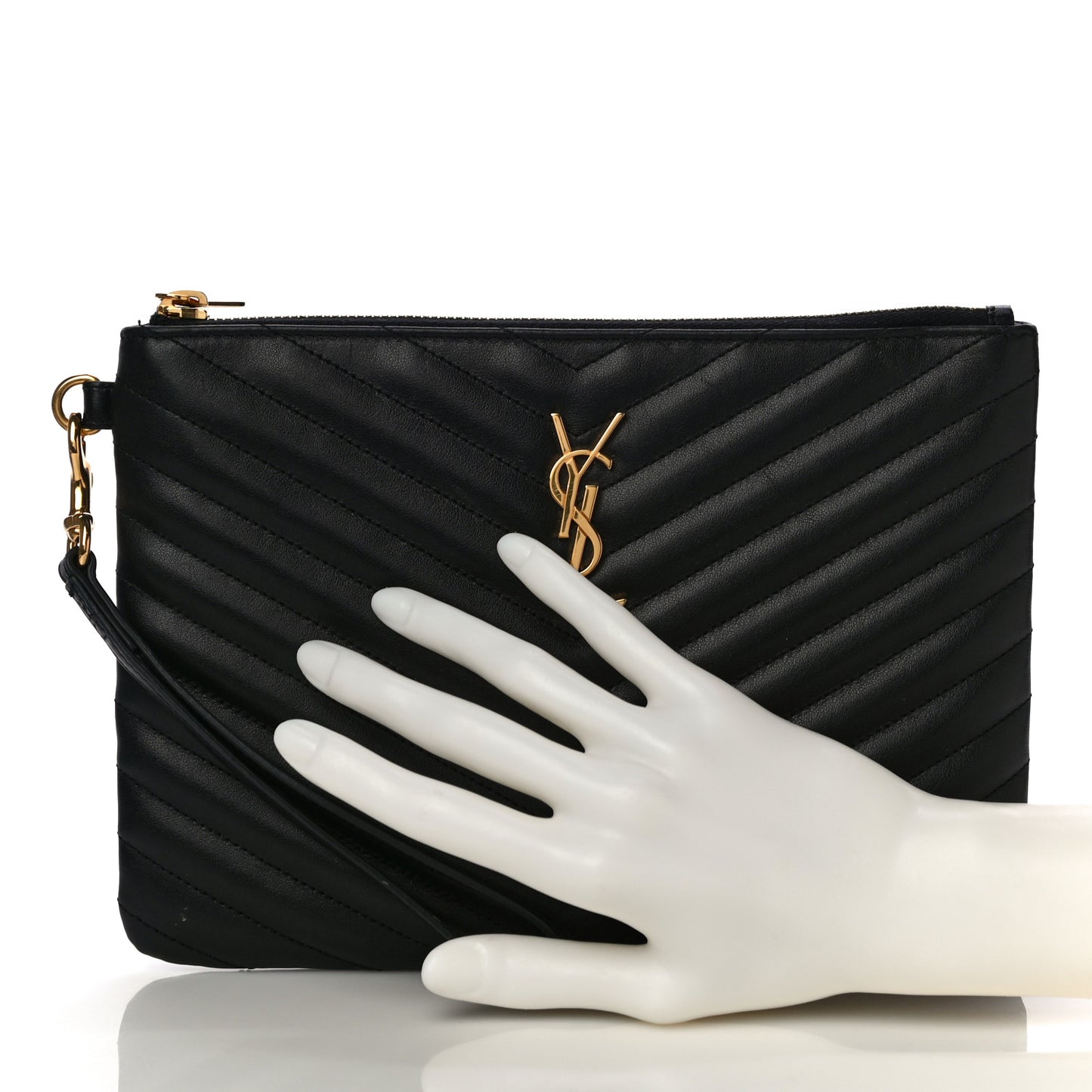 Calfskin Matelasse Chevron Monogram A5 Wristlet Black
