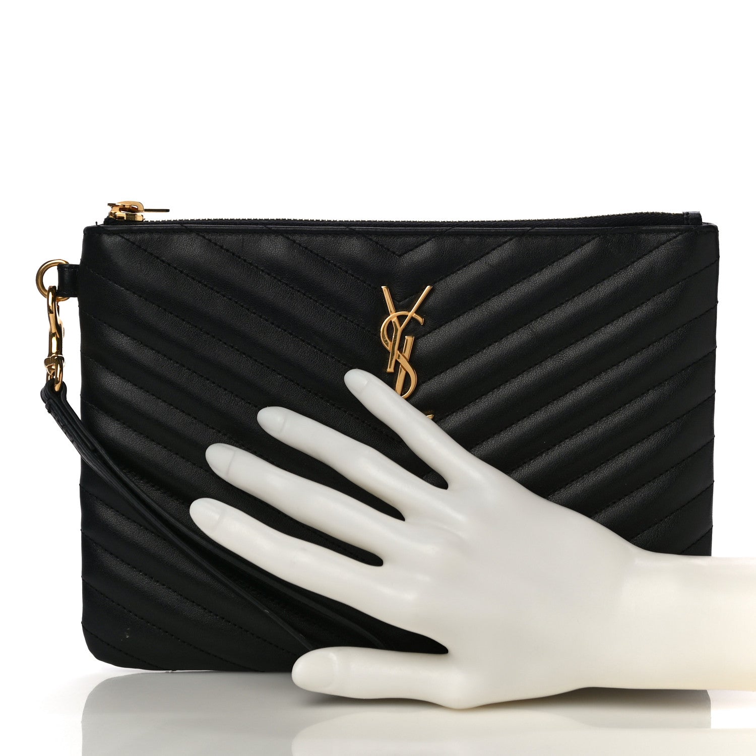 Saint Laurent Calfskin Matelasse Chevron Monogram A5 Wristlet Black 2 of 12