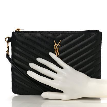 Saint Laurent Calfskin Matelasse Chevron Monogram A5 Wristlet Black 2 of 12
