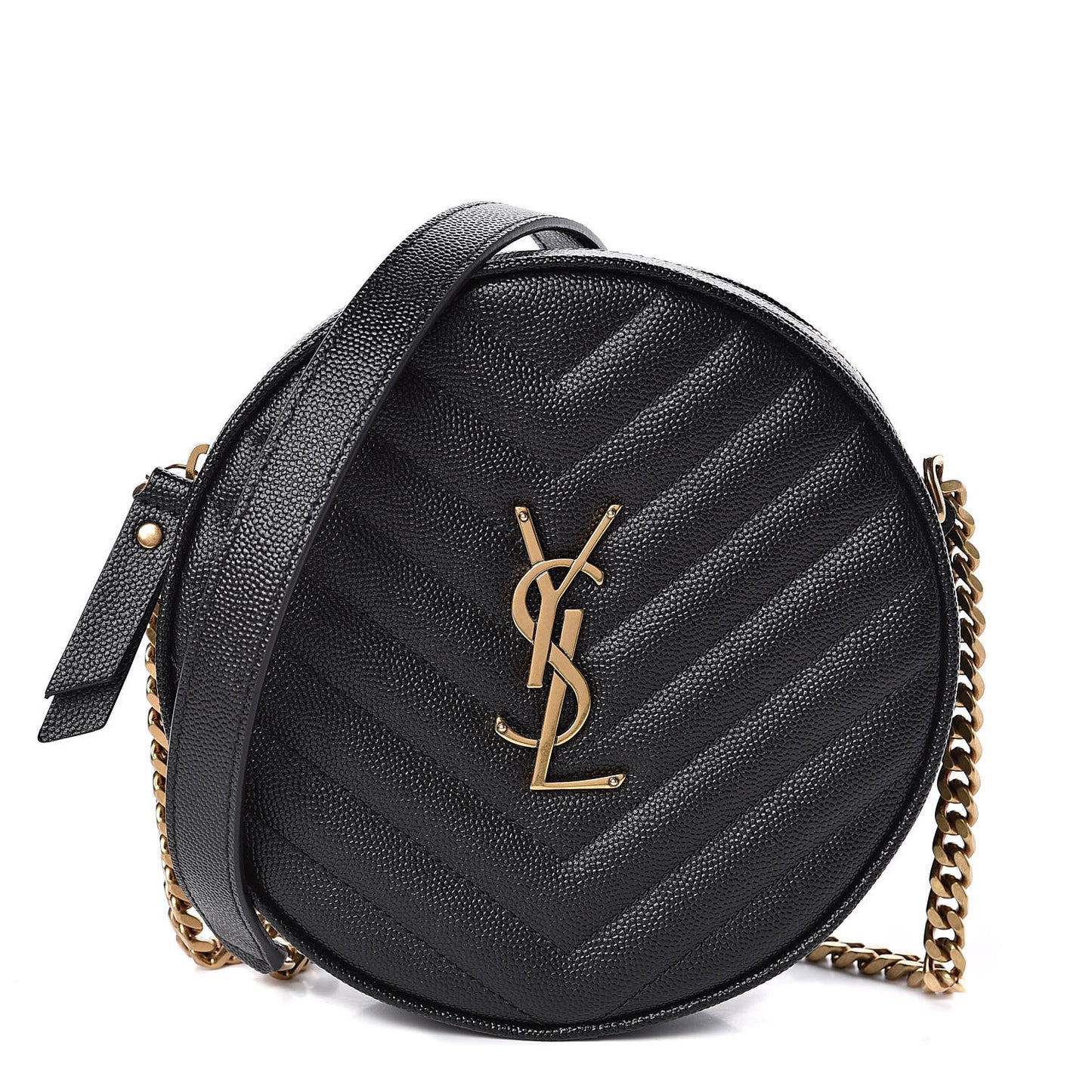 Grain De Poudre Matelasse Chevron Quilted Round Vinyle Camera Bag Black